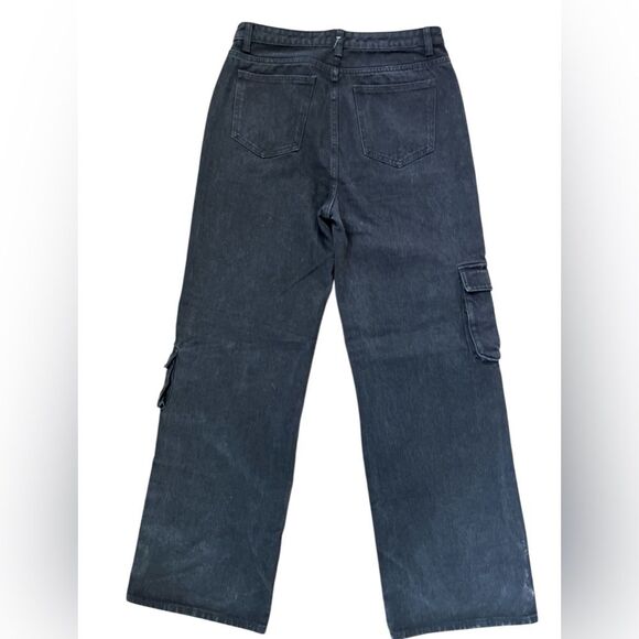 PrettyLittleThings Jeans Size 8 Washed Black Cargo Pocket Wide Leg Relaxed Fit - Picture 6 of 10